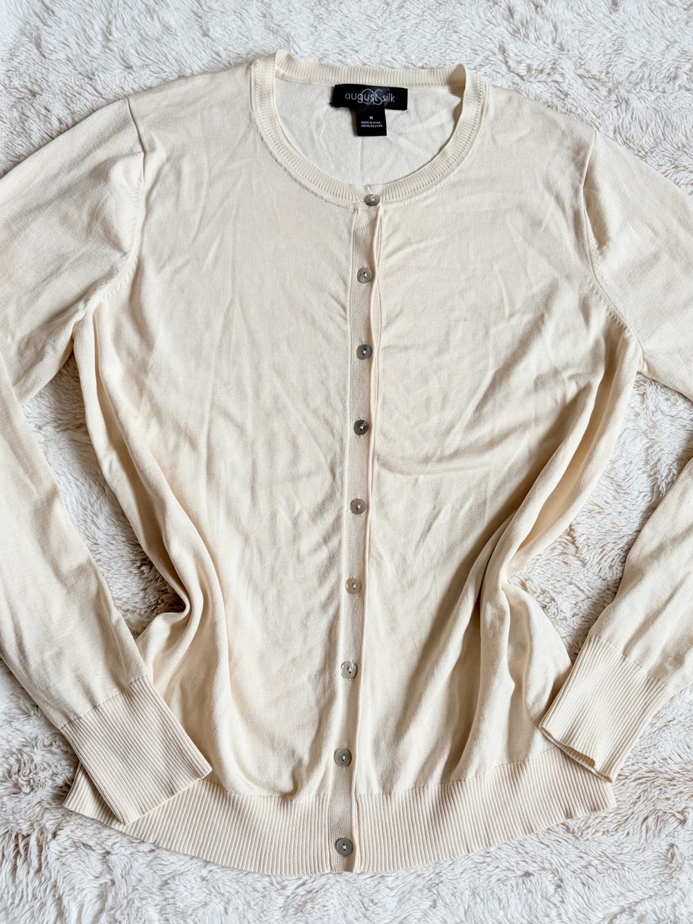 Vintage Y2K August Silk Blend Cardigan Pearl Button Coquette Quiet Luxury Office